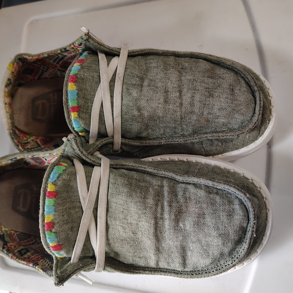 Green Canvas Hey Dude Shoes